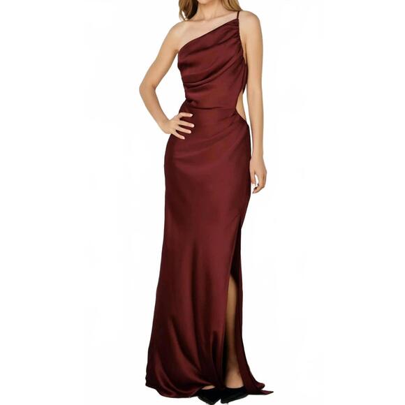 DRESS FORUM Dresses & Skirts - NEW DRESS FORUM dull satin one shoulder ruched maxi dress in red